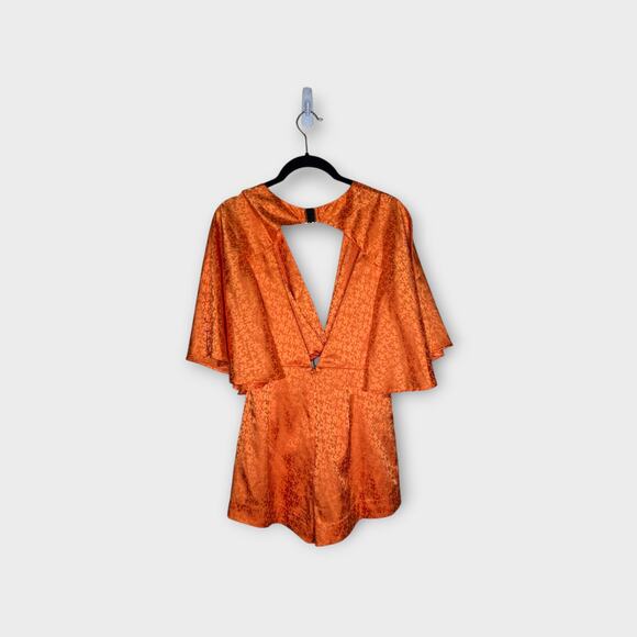 Significant Other Women's Isabel Romper Orange XS Flare Sleeve Ring Cutout Satin - Picture 11 of 11